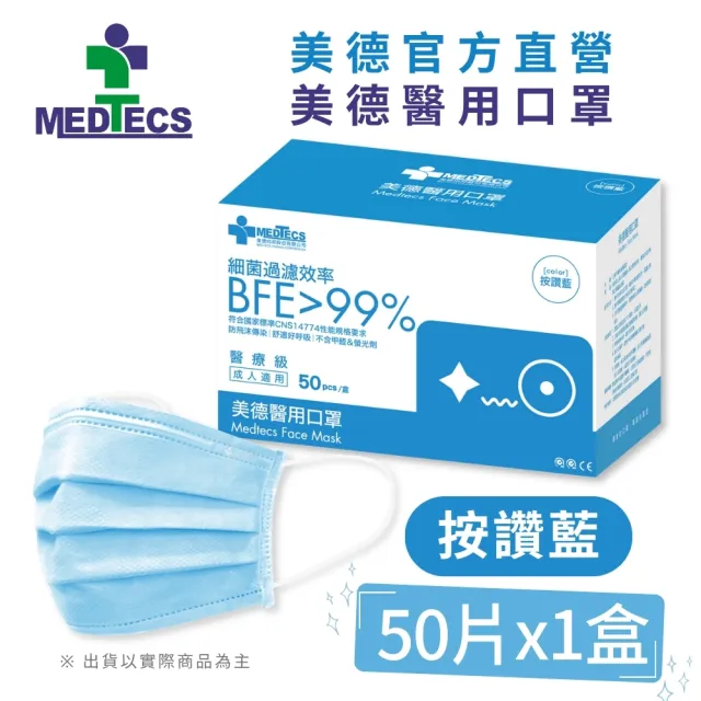 【MEDTECS 美德醫療】20盒組 美德醫用口罩(50片/盒 成人口罩/小臉口罩/大兒童口罩)