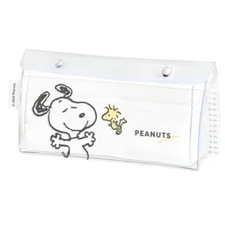 【小禮堂】Snoopy 透明扣式三角筆袋 - 張手款(平輸品)