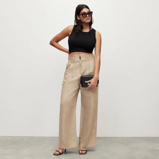 【ALLSAINTS】PETRA 高腰亞麻混紡打褶西裝長褲寬褲 WT004Y(寬褲版型)
