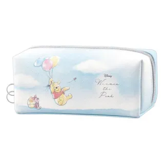 【小禮堂】迪士尼 小熊維尼 皮質方型筆袋 - 藍氣球款(平輸品)