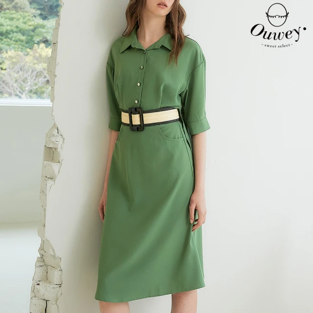 OUWEY 歐薇 浪漫優雅背心荷葉袖連身洋裝(綠色；S-L；