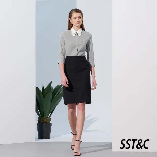 【SST&C 最後65折】黑色開檔西裝窄裙7462304001