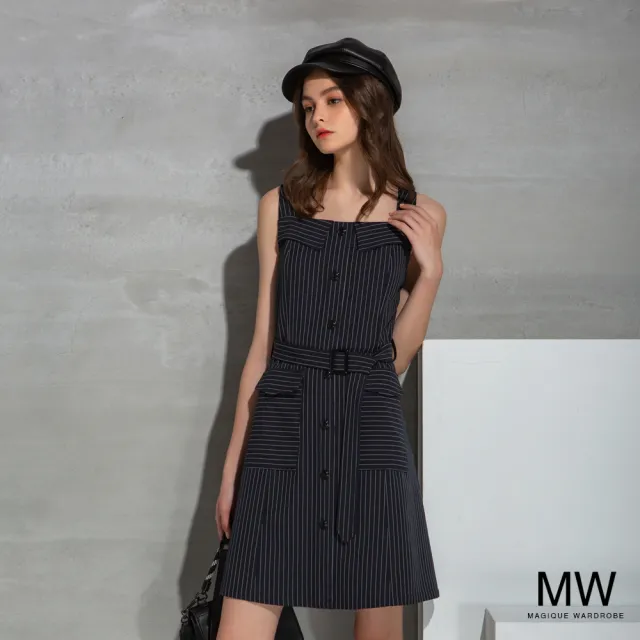 【MAGIQUE WARDROBE】條紋綁帶無袖洋裝(2色)