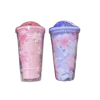【ROYALLIN 蘿林嚴選】櫻花雙層吸管杯 450ml(水壺 隨身杯 環保杯 少女風)