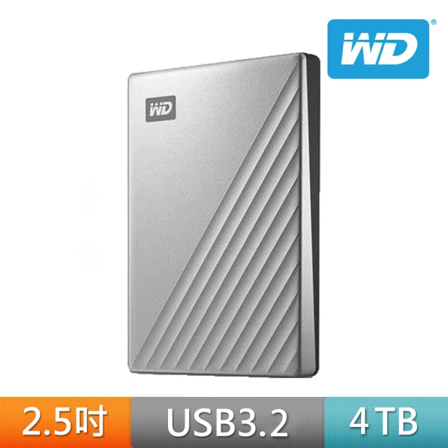 【WD 威騰】My Passport Ultra for Mac 4TB Type-C 2.5吋 行動硬碟 銀