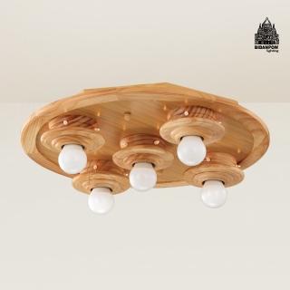 【必登堡】原木吸頂燈 5燈 B564176(和室燈/宮燈/古典/復古/藝術/原木/LED/古代宮廷風)