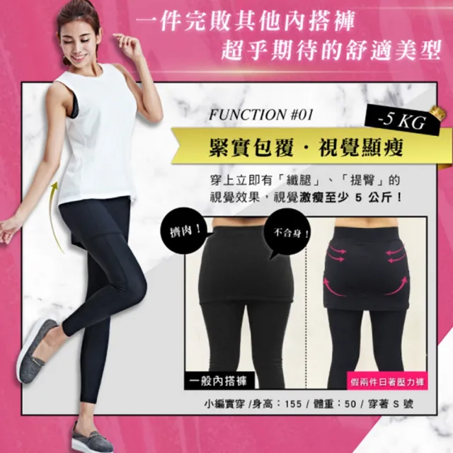 【iFit 愛瘦身】Fitty 假兩件日著壓力褲(窄裙款 條紋)