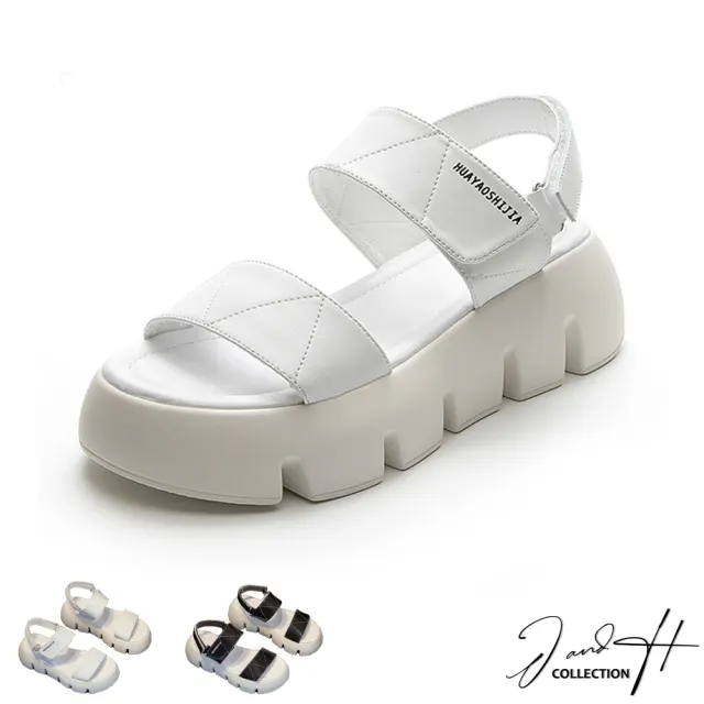 【J&H collection】新款顯瘦一字軟皮厚底涼鞋(現+預  白色 / 黑色)