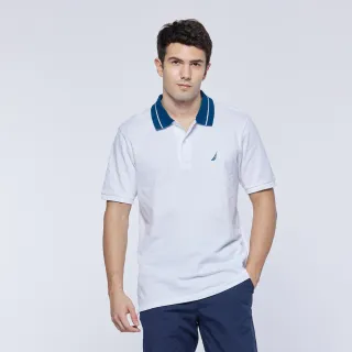 【NAUTICA】男裝 簡約跳色領短袖POLO衫(白色)