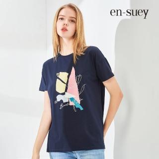 【en-suey 銀穗】印圖花朵刺繡T恤上衣-女