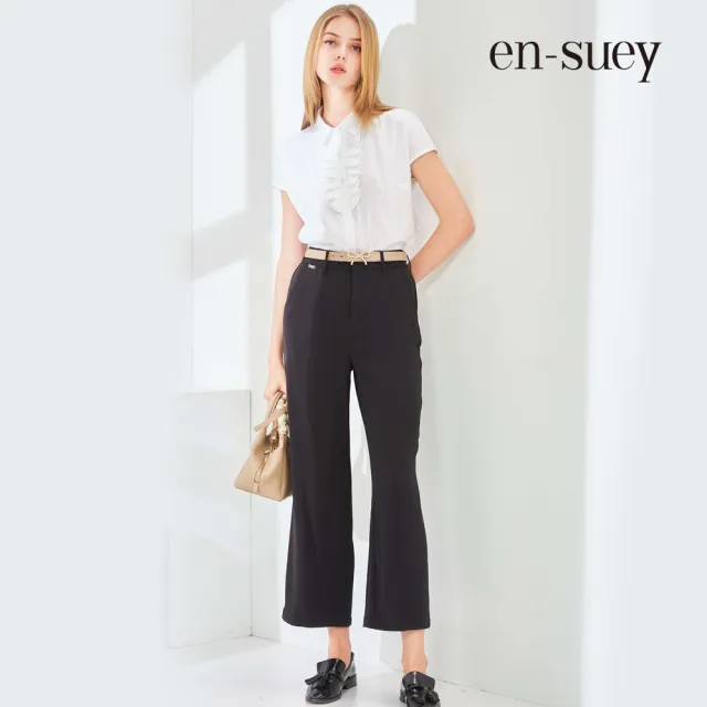 【en-suey 銀穗】品牌logo飾片直管西裝長褲-女