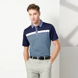 【pierre cardin 皮爾卡登】休閒服飾 男款 吸濕排和定位條襯衫領短袖polo衫-深藍色(5237205-38)