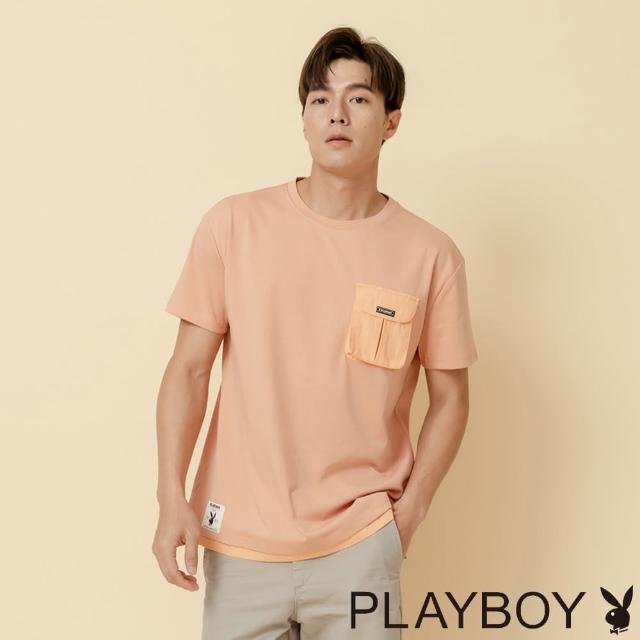 【PLAYBOY】左口袋寬鬆上衣(粉橘色)