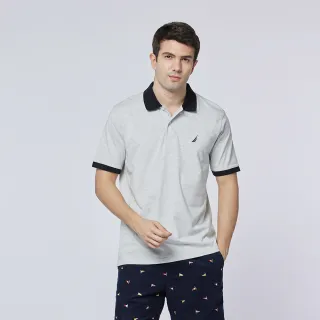 【NAUTICA】男裝 純棉跳色領短袖POLO(灰色)