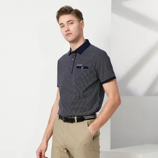 【pierre cardin 皮爾卡登】休閒服飾 男款 小三角印花短袖POLO衫-深藍色(5237209-38)