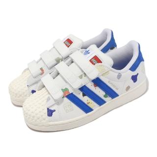 【adidas 愛迪達】x LEGO Superstar CF C 童鞋 白 藍 聯名 樂高 中童 小朋友 魔鬼氈 愛迪達(IF2201)