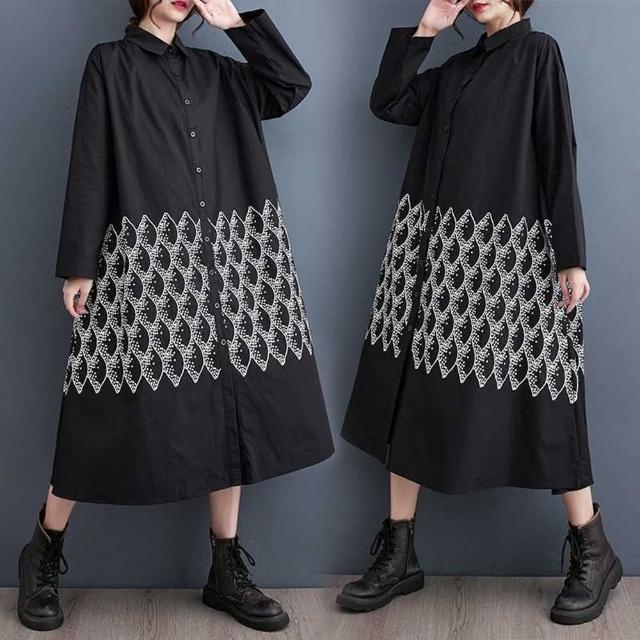 【巴黎精品】現貨+預購 洋裝長袖連身裙(文藝印花寬鬆棉質女裙子a1cr19)