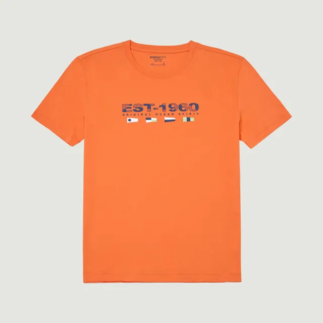 【Hang Ten】男裝-REGULAR FITT純棉航海文字印花短袖T恤(橘)