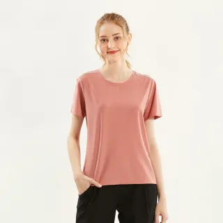 【Hang Ten】女裝-REGULAR FIT涼感鋁片反光吸濕排汗抗臭短袖上衣(花紗紅)