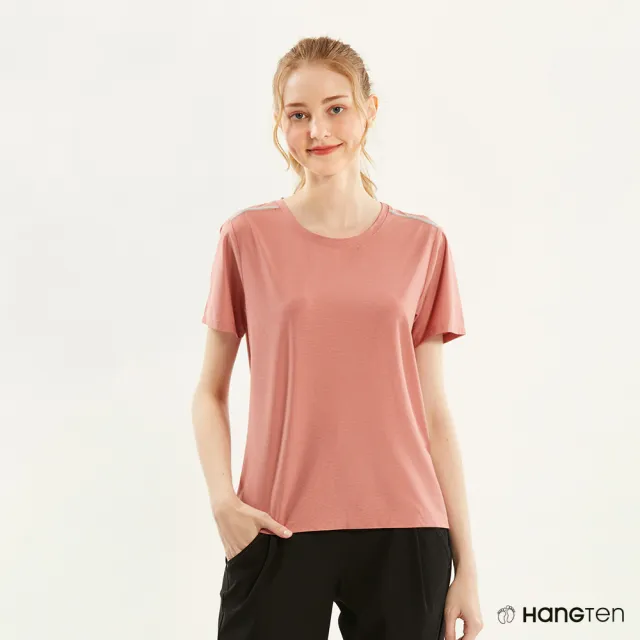 【Hang Ten】女裝-REGULAR FIT涼感鋁片反光吸濕排汗抗臭短袖上衣(花紗紅)