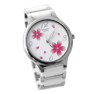 【范倫鐵諾․古柏】圓弧浪漫櫻花精密陶瓷不鏽鋼手錶