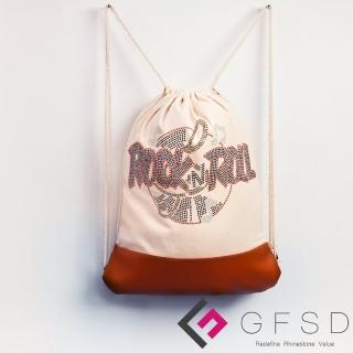 【GFSD璀璨水鑽精品】就是愛搖滾!ROCK&ROLL唱盤(搖滾抽繩束口後背包)