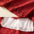 【ACheter】寬鬆薄款刺繡簡約中長版百搭高腰鬆緊系帶半身長裙#117819(紅/綠/駝)