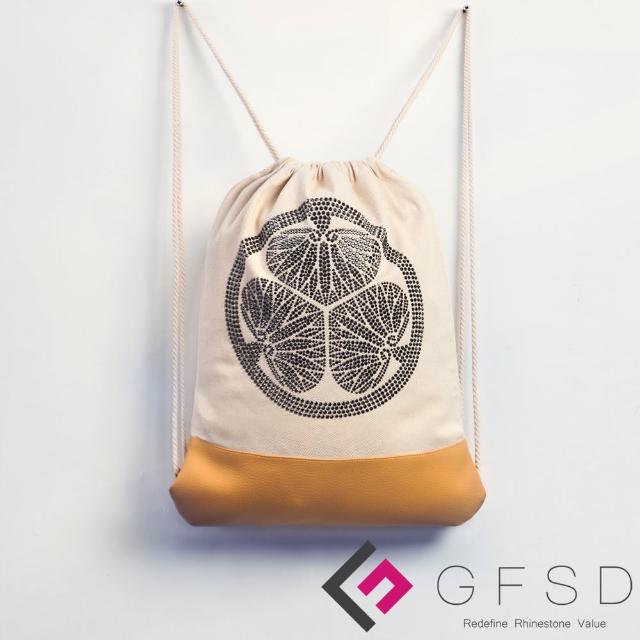 【GFSD璀璨水鑽精品】德川家康-礦黑(戰國武將家徽抽繩束口後背包)