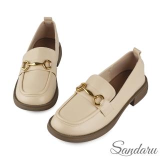 【SANDARU 山打努】樂福鞋 五角馬蹄金釦低跟鞋(杏)