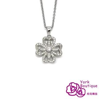 【約克精品】典雅芳葉方晶鋯石包銠金項鍊