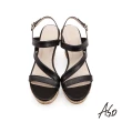 【A.S.O 阿瘦集團】時尚流行 健步美型船型台牛皮涼鞋(黑色)