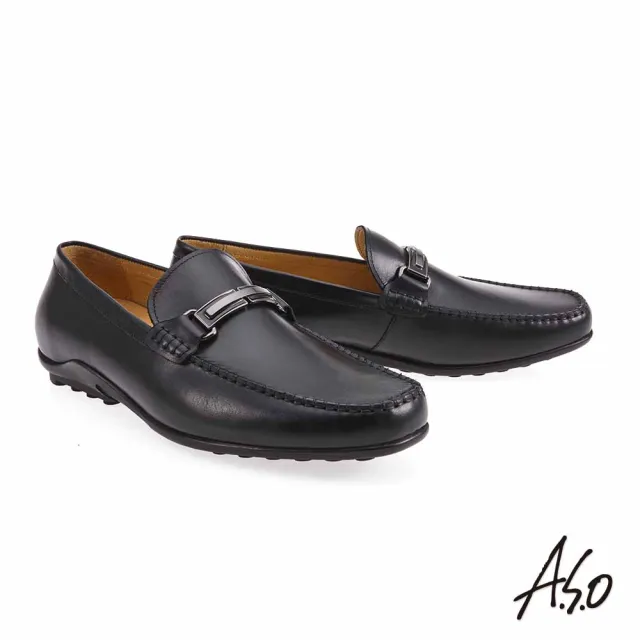 【A.S.O 阿瘦集團】A.S.O機能休閒 健康按摩氣墊直套樂福鞋(黑色)