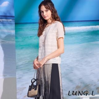 【LUNG.L 林佳樺】LL92A 米色蕾絲拼接雪紡短袖上衣(女裝)