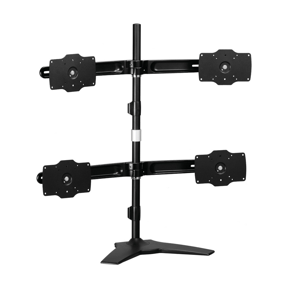 HE H734TS 四臂壁掛式顯示器架，臺灣製造，適用21至32吋螢幕，最大承重12公斤/臂（總48公斤），採用鋁合金與中鋼鋼材、防鏽烤漆，黑色系設計。支援VESA 75x75、100x100、200x100mm安裝孔位，產品尺寸924x930x307mm，本體重量9.27kg。具上下俯仰±15度、左右視角±20度、定點旋轉0-90度（解鎖後360度）、前後擺動±15度、水平移動17cm/臂功能，附旋控鎖安全裝置、扭力調整及M4/M5/M6螢幕螺絲，DIY安裝簡易，保固4年以上。完美提升辦公或多螢幕工作空間效率。