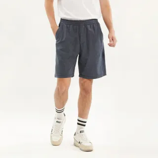 【Hang Ten】男裝-RELAXED FIT青年布鬆緊腰頭抽繩短褲(深藍)