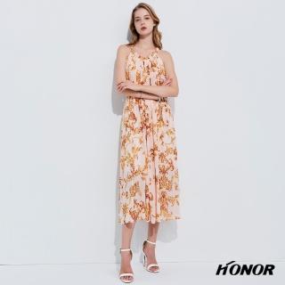 【HONOR 山形屋】削肩花紋綁帶長洋裝(MOMO獨家限定)