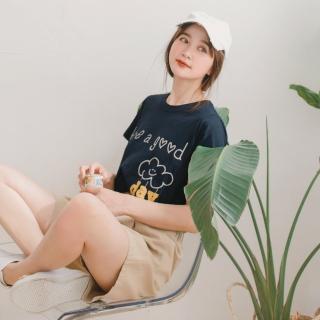 【OB 嚴選】臺灣製造純棉雲朵印圖竹節棉T恤上衣 《AB12763》