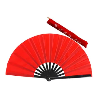 【輝武】武術用品-全竹骨易開合-黑骨素面紅太極扇(2把)