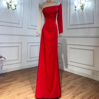 【女神婚紗禮服】高階長袖手工縫珠魚尾宴會晚禮服 LA71152 紅色(年會主持 敬酒服)