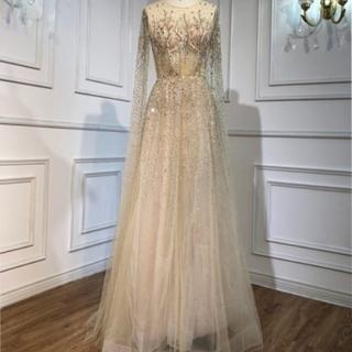 【女神婚紗禮服】高階U領長披肩宴會晚禮服LA60869 金色(訂婚 結婚)