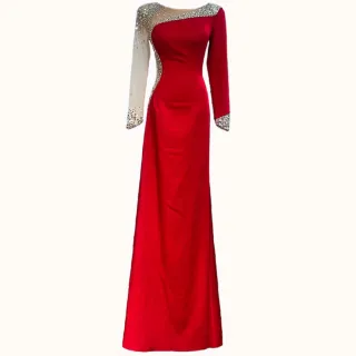 【女神婚紗禮服】高端長袖手工縫珠魚尾宴會晚禮服 LA71152 紫羅蘭(年會主持 敬酒服)