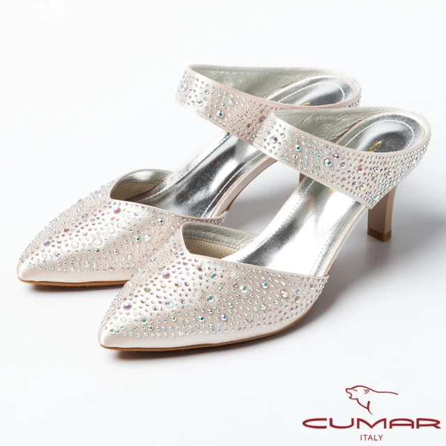 【CUMAR】CUMAR復古奢華 鑲鑽扣環式高跟涼鞋(金)