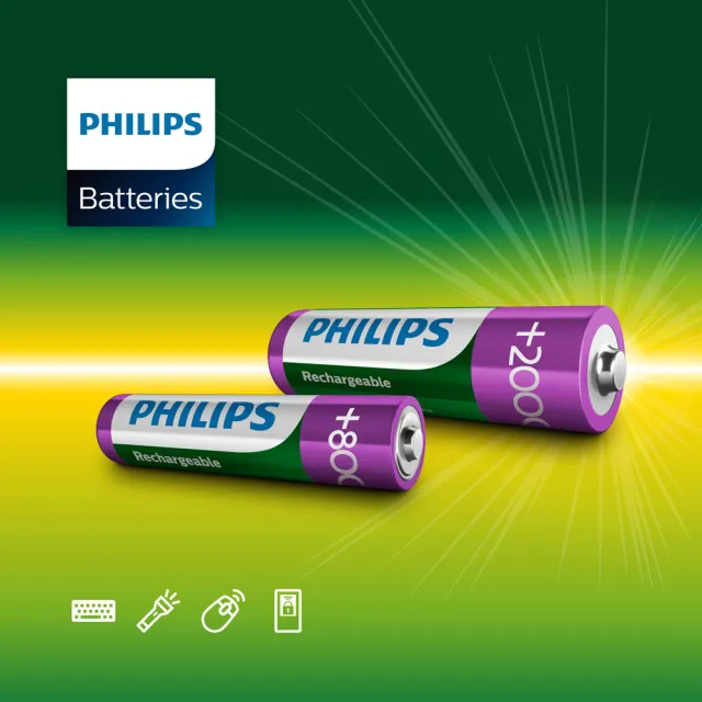 【PHILIPS】低自放充電電池AA 3號4入 +AAA 4號4入 共8顆