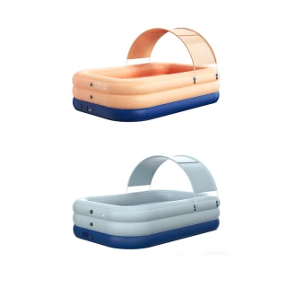 【圈奇】帶棚遮陽自動充氣PVC加厚泳池 2.1米(自動充氣泳池)