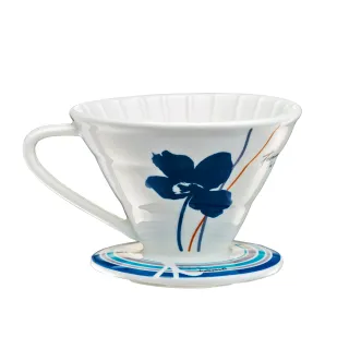 【Tiamo】V02陶瓷貼花咖啡濾杯組-藍色(HG5547B)