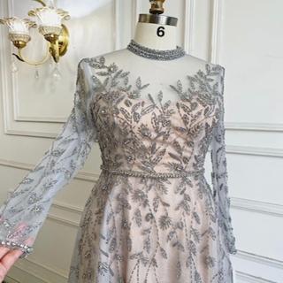 【女神婚紗禮服】高階奢華手工縫珠氣質宴會晚禮服 LA71378 灰色長袖(宴會 媽媽服)
