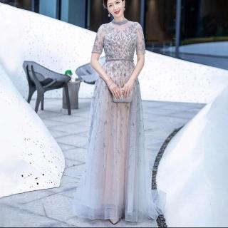 【女神婚紗禮服】高階奢華手工縫珠氣質宴會晚禮服 LA71378 灰色(宴會 媽媽服)