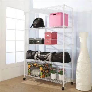 【BuyJM】白烤漆90x45x185cm強固型鎖接管附輪五層架/波浪架