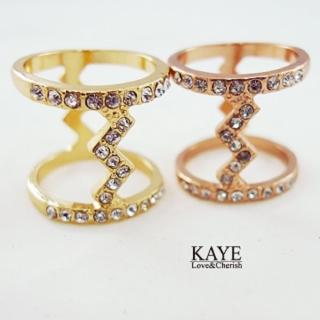 【Kaye歐美流行飾品】閃電造型水鑽I字戒指