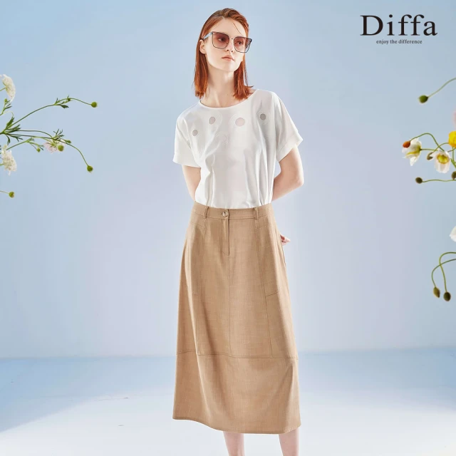 【Diffa】花紗緹花剪接寬襬裙-女